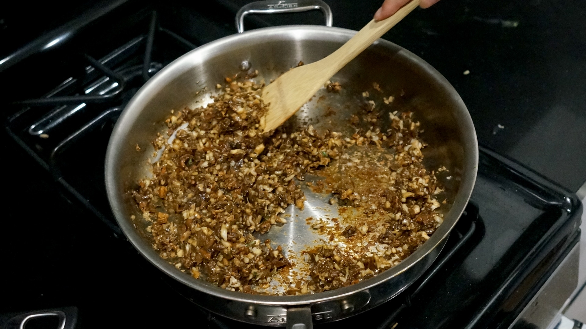 Cooking the water out of porcini and shiitake mushrooms