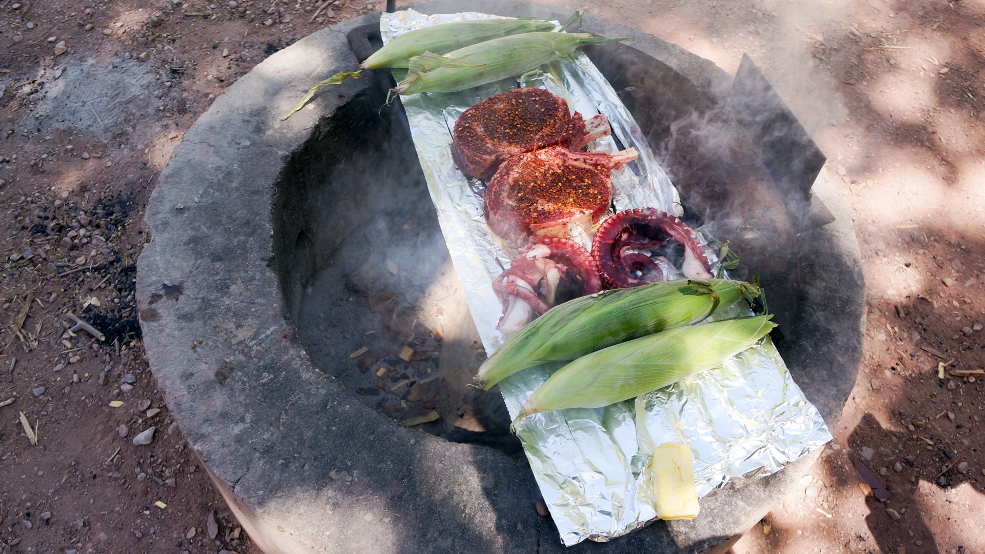Roasting on fire pit